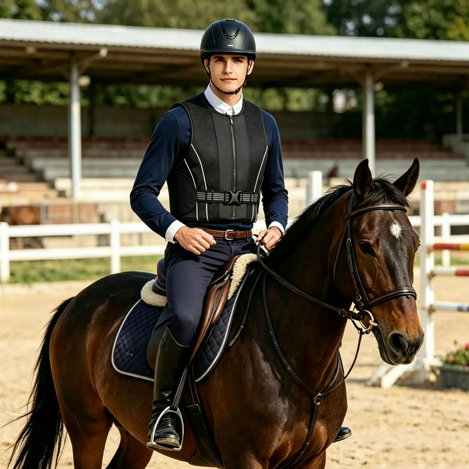 Chaleco protector ecuestre adultos espesado chaleco de absorción de choques protector del cuerpo del equipo de equitación ajustable