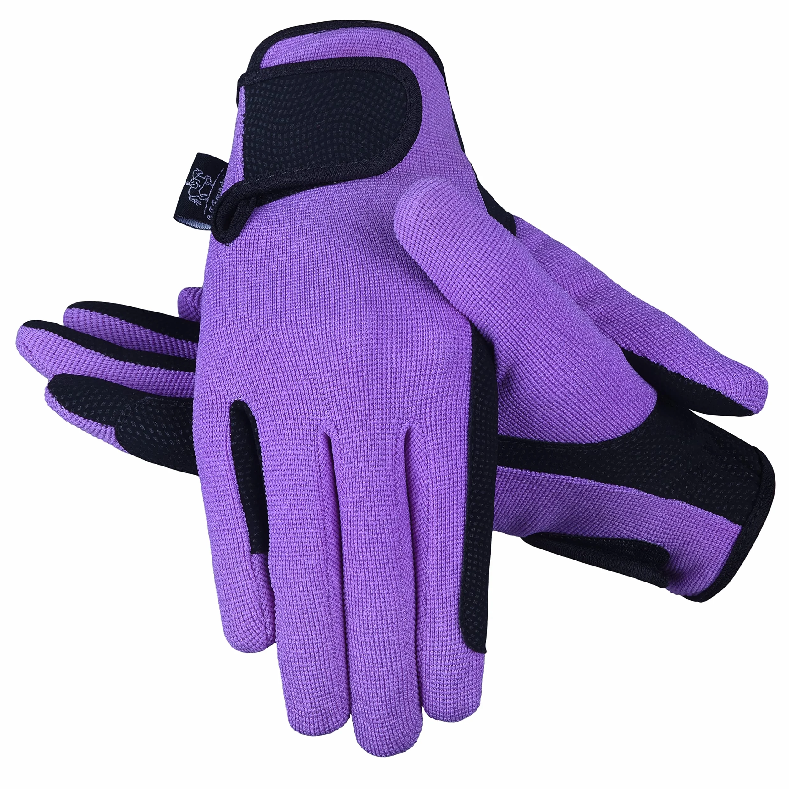 AFE Ladies Horse Riding Gloves Track Fabric Gloves Synthetic Leather Equestrian Black Stretch Fabric Pink Purple Lilac