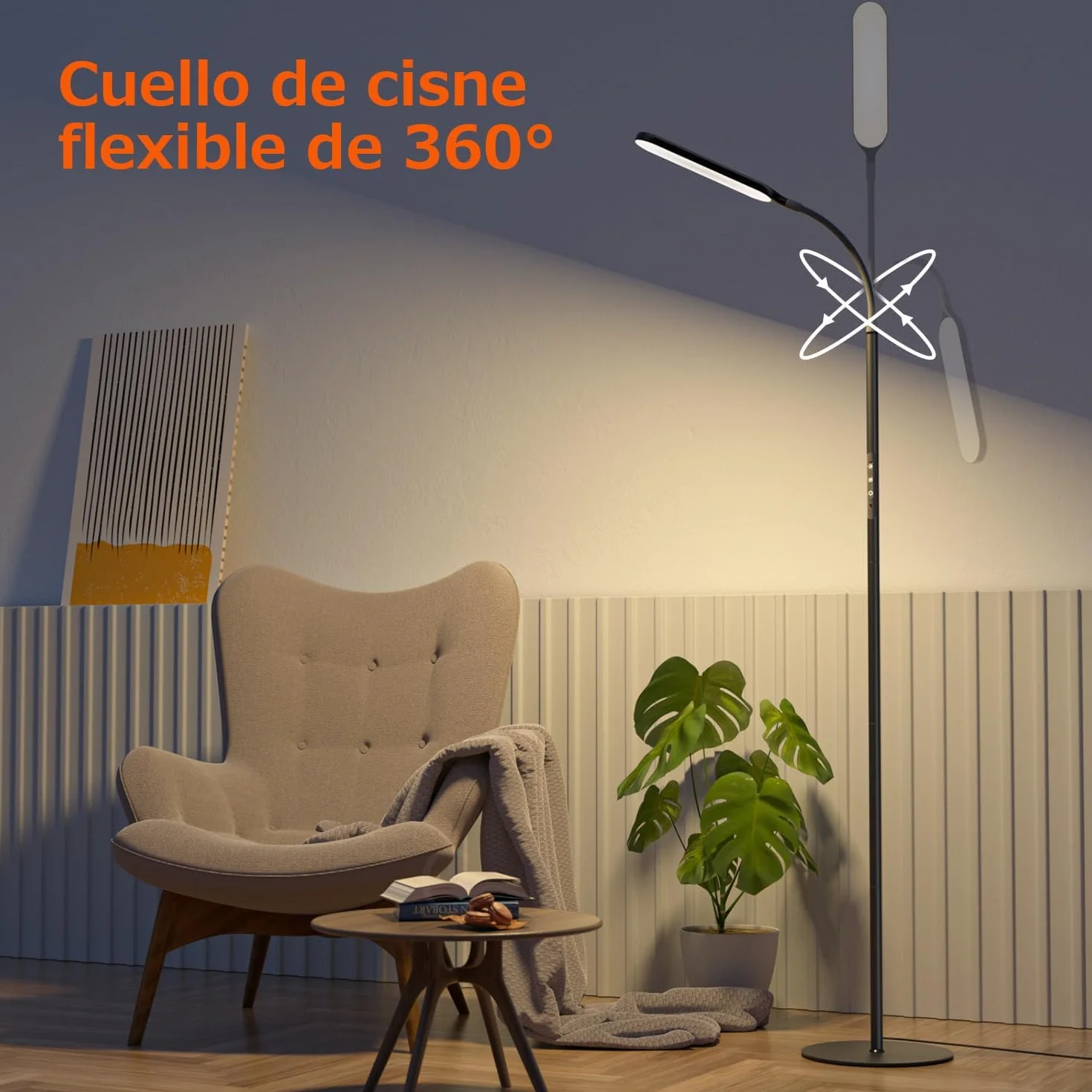 OUSFOT Lámpara de pie LED regulable 170 cm 3000-4000-6000 K Control táctil y remoto