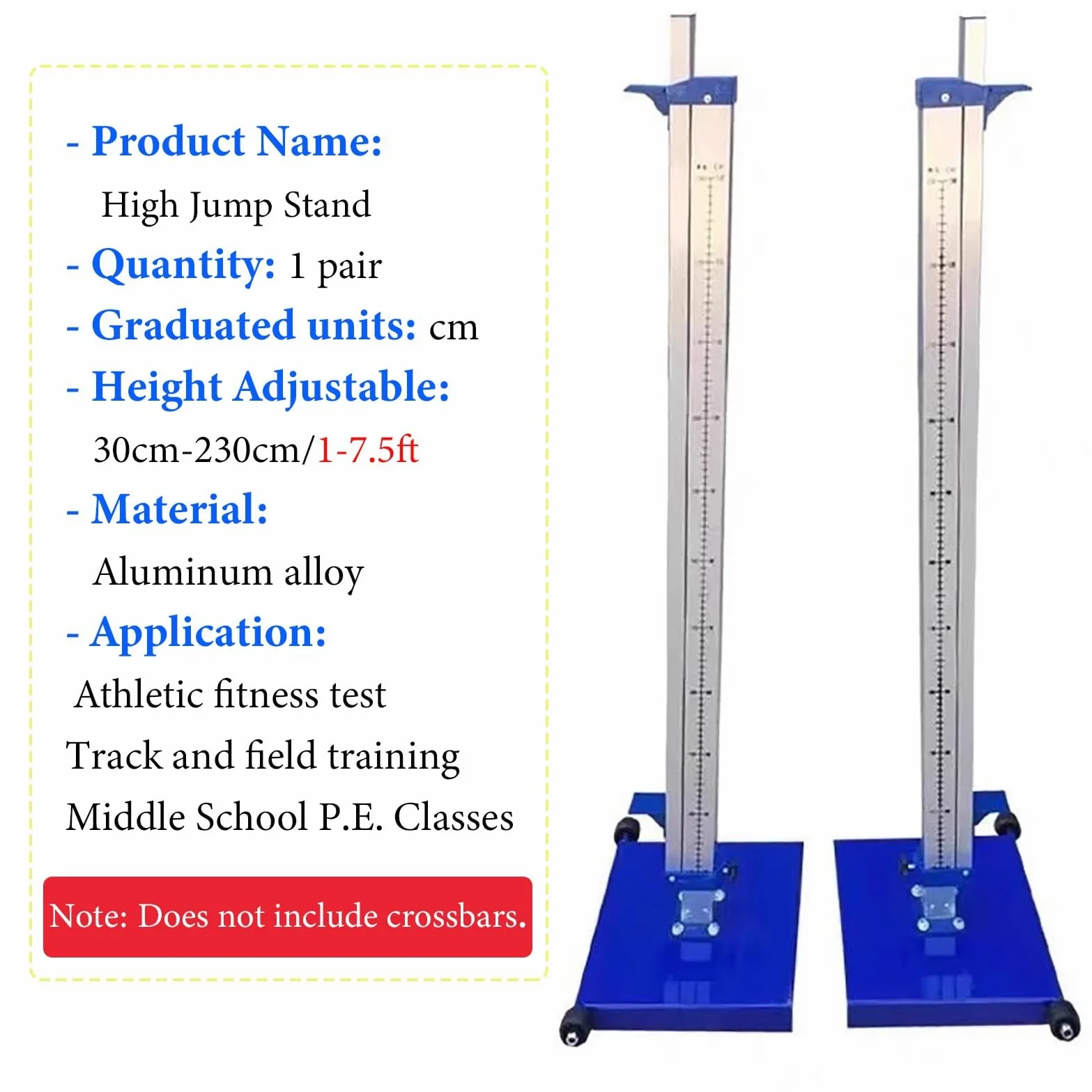 Competition Athletic High Jump Standards, soporte de entrenamiento de salto resistente con base, probador de pista esencial para la escuela secundaria
