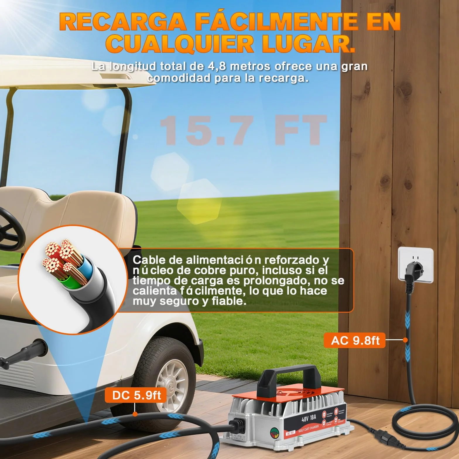Cargador Inteligente 48V 18A para Carritos de Golf Club Car, Batería Plomo-ácido IP67