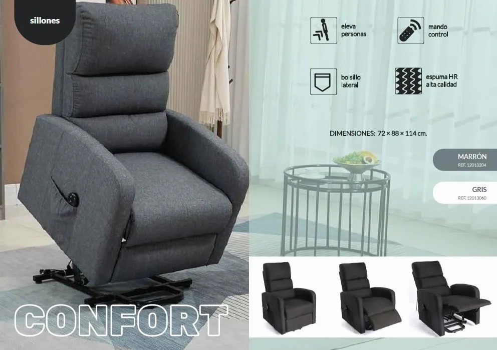 Sillón Relax eléctrico Reclinable Confort Tela Poliéster Microfibra Negro