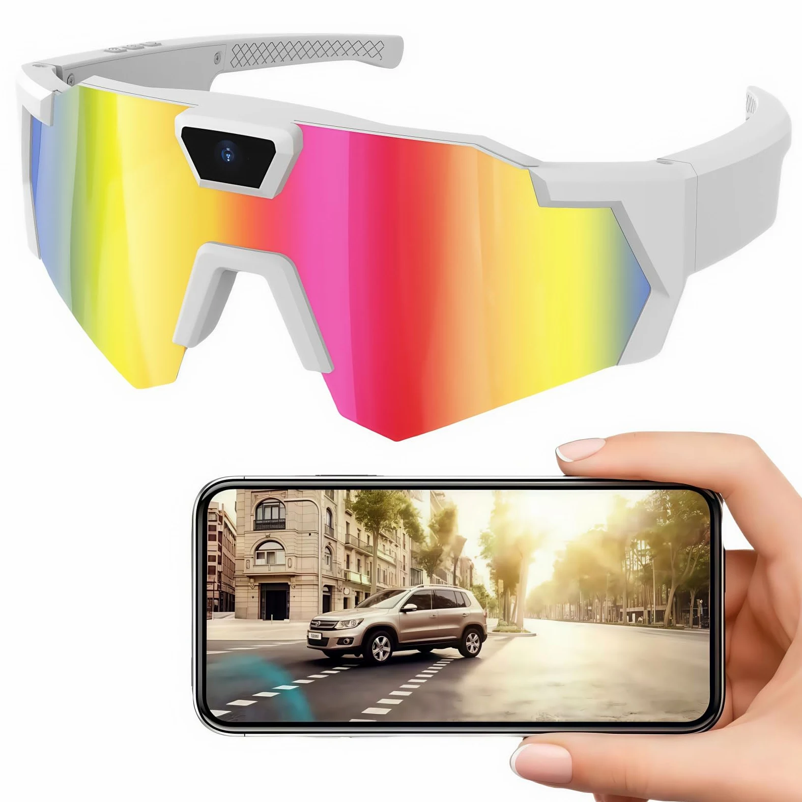LiveOnce Gafas de grabación de video con cámara, gafas de sol inteligentes HD 1080P para deportes, ciclismo y senderismo, almacenamiento de 32 GB, micrófono integrado y lentes polarizadas (F 32 GB)