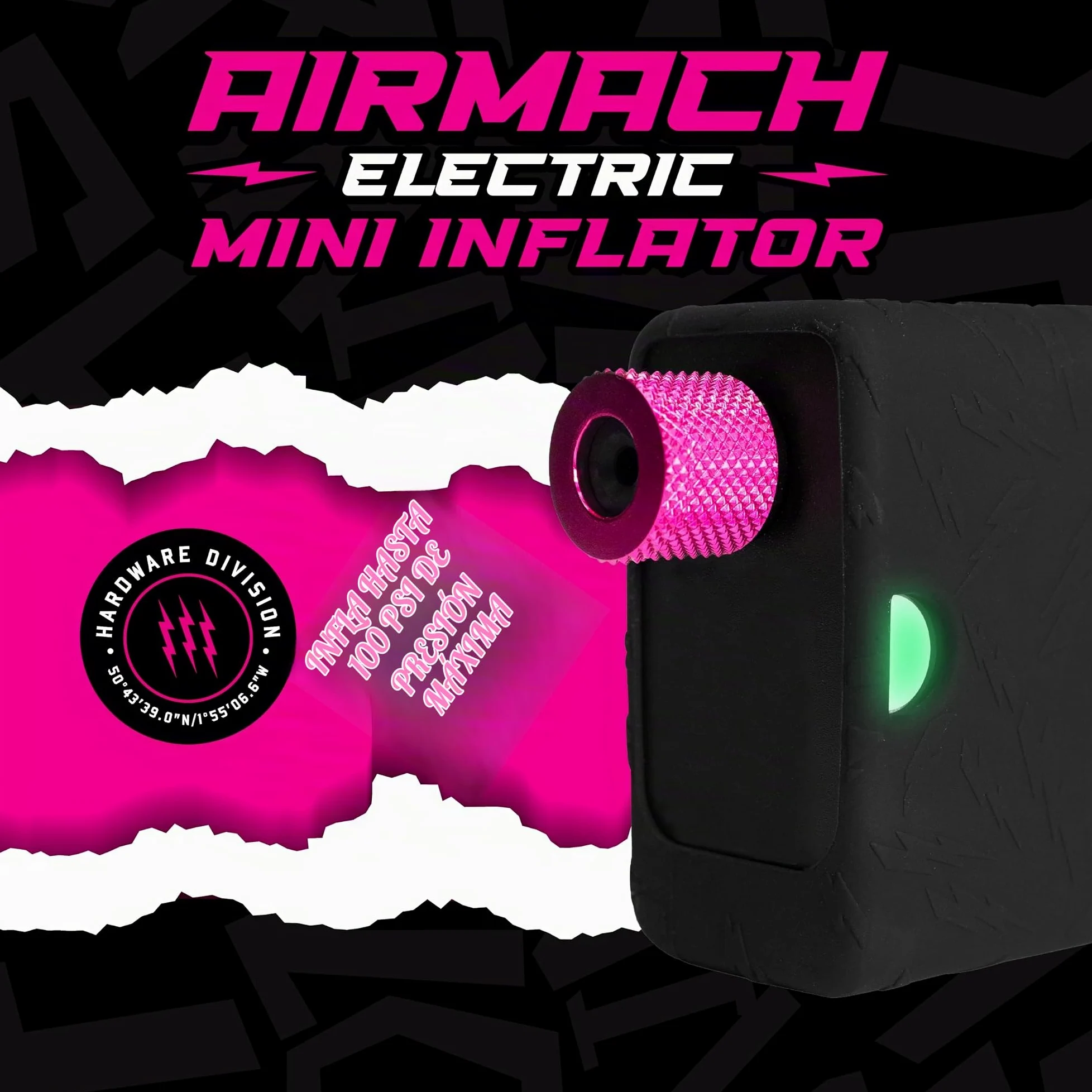 Muc-Off Airmach Mini Inflador Eléctrico - Presta y Schrader - Bomba de Bicicleta Compacta con Carga Rápida USB-C