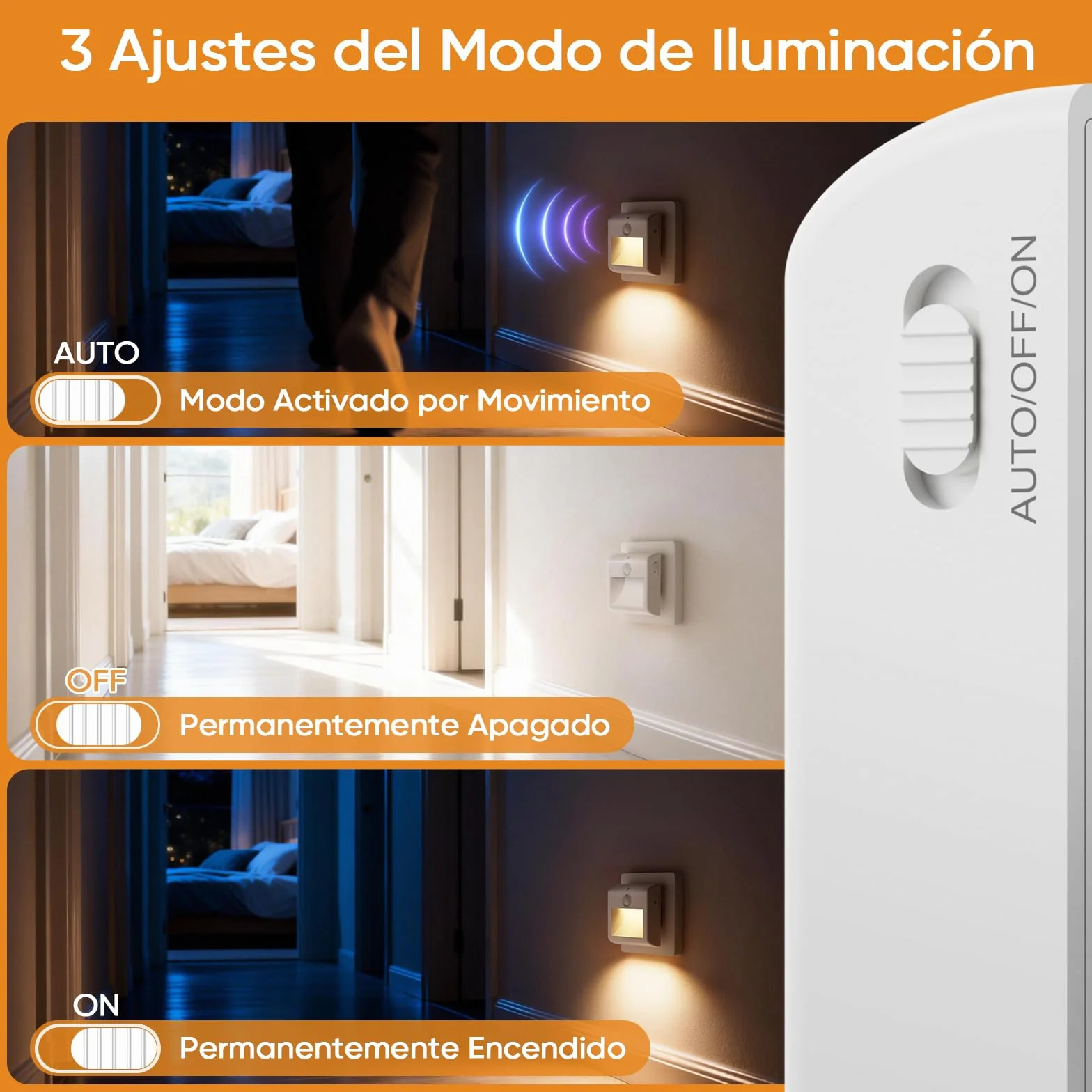 Suright Luz Nocturna con Sensor de Movimiento 2 Piezas LED Bebe Lámpara para Niños Habitación Blanca Cálida Regulable 3 Modos