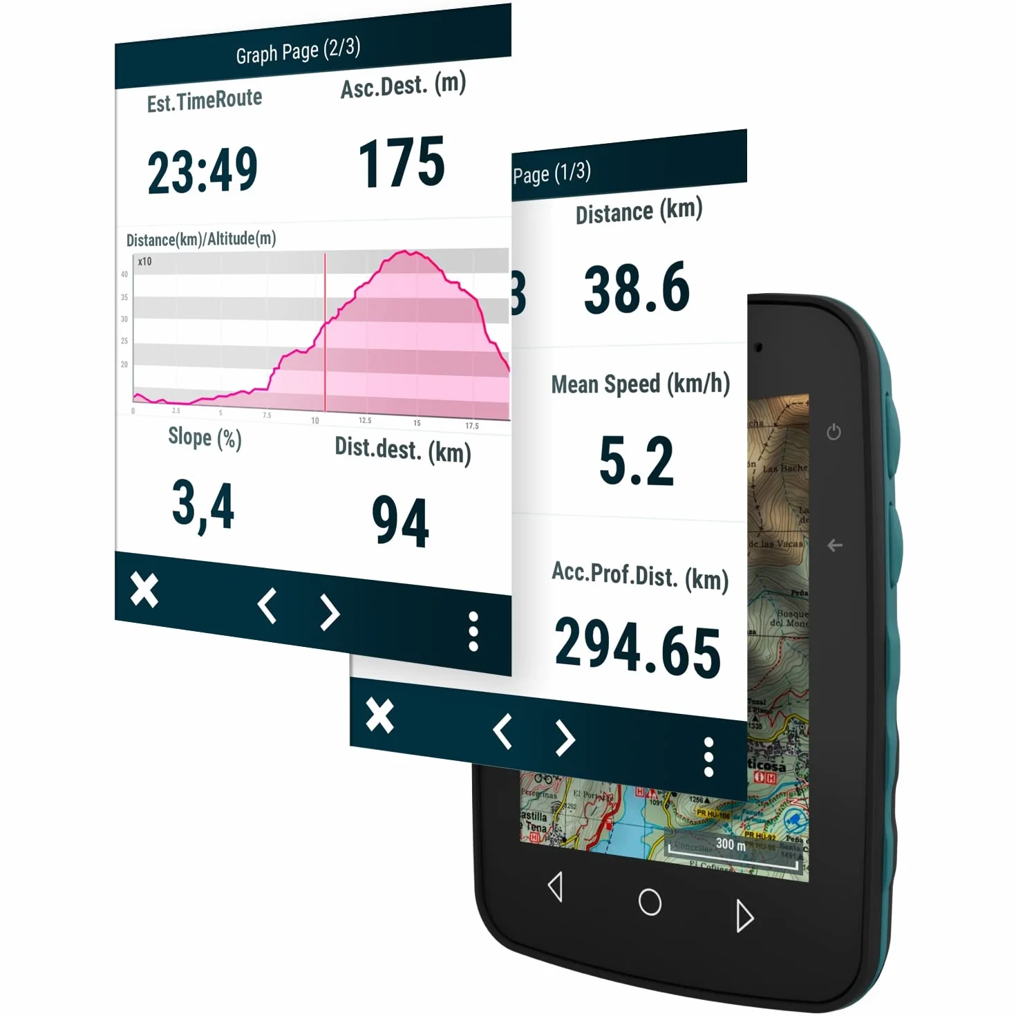 GPS Terra + Mapa España Topo - Multideporte Bicicleta Ciclismo BTT Senderismo Trekking/Compacto y Ligero / 3 Botones Frontales/Pantalla 3.7" / Autonomía 15 h/Memoria 32 GB/Mapa Topo Incluido
