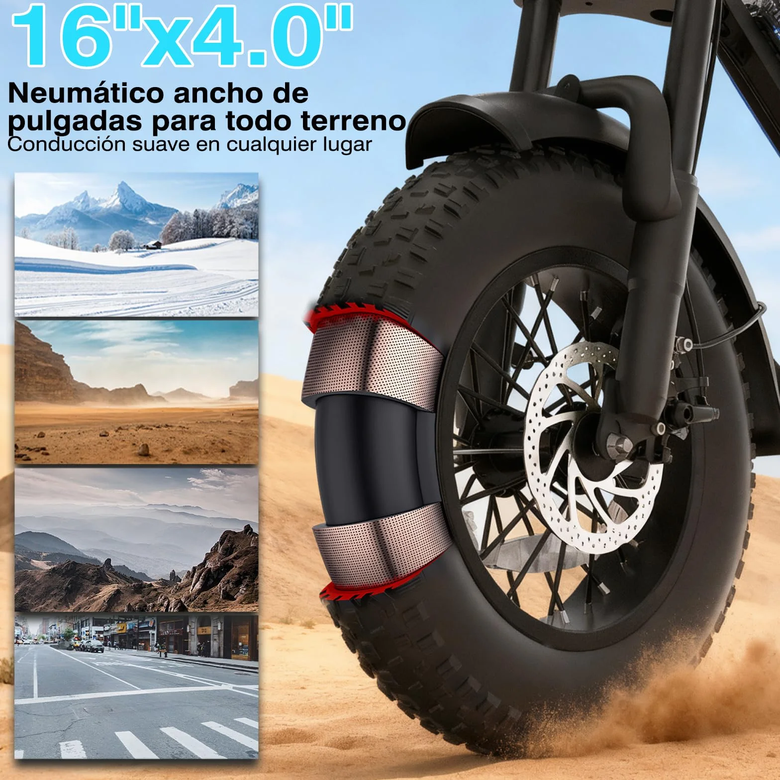 Bodywel M16 Bicicleta Eléctrica Adultos, 16x4.0” Fat Tire Todo Terreno Ebike, Batería 48V 13Ah, Motor 250W, 80 km Autonomía (Pas), Pantalla LCD, Luces Duales, Suspensión Completa