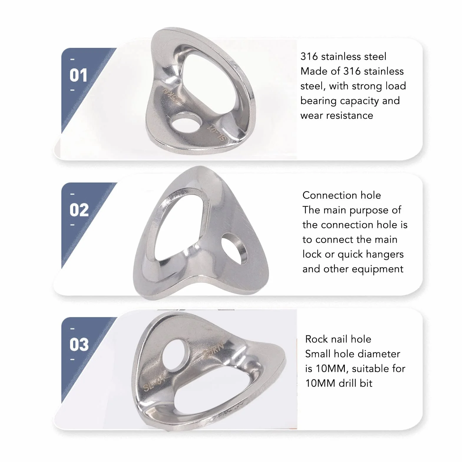 Yosoo Health Gear Pernos de Anclaje para Escalada, Acero Inoxidable 316, 10 Piezas, para Rappel, Trabajos Aéreos, Instalación de Hamacas