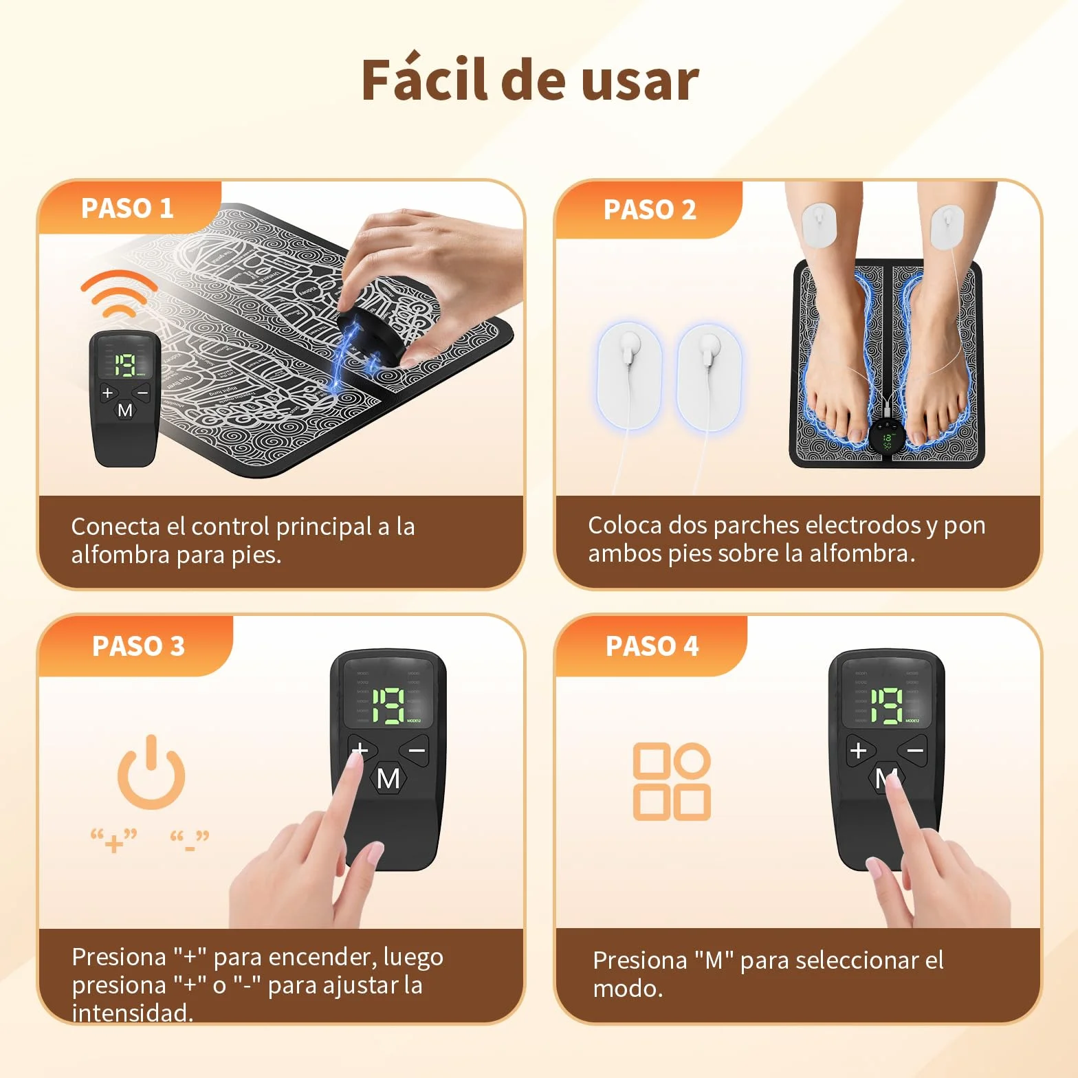 Estera Masajeadora de Pies EMS, Masajeador Eléctrico Plegable con 12 Modos y 19 Niveles de Intensidad para Circulación y Alivio del Dolor