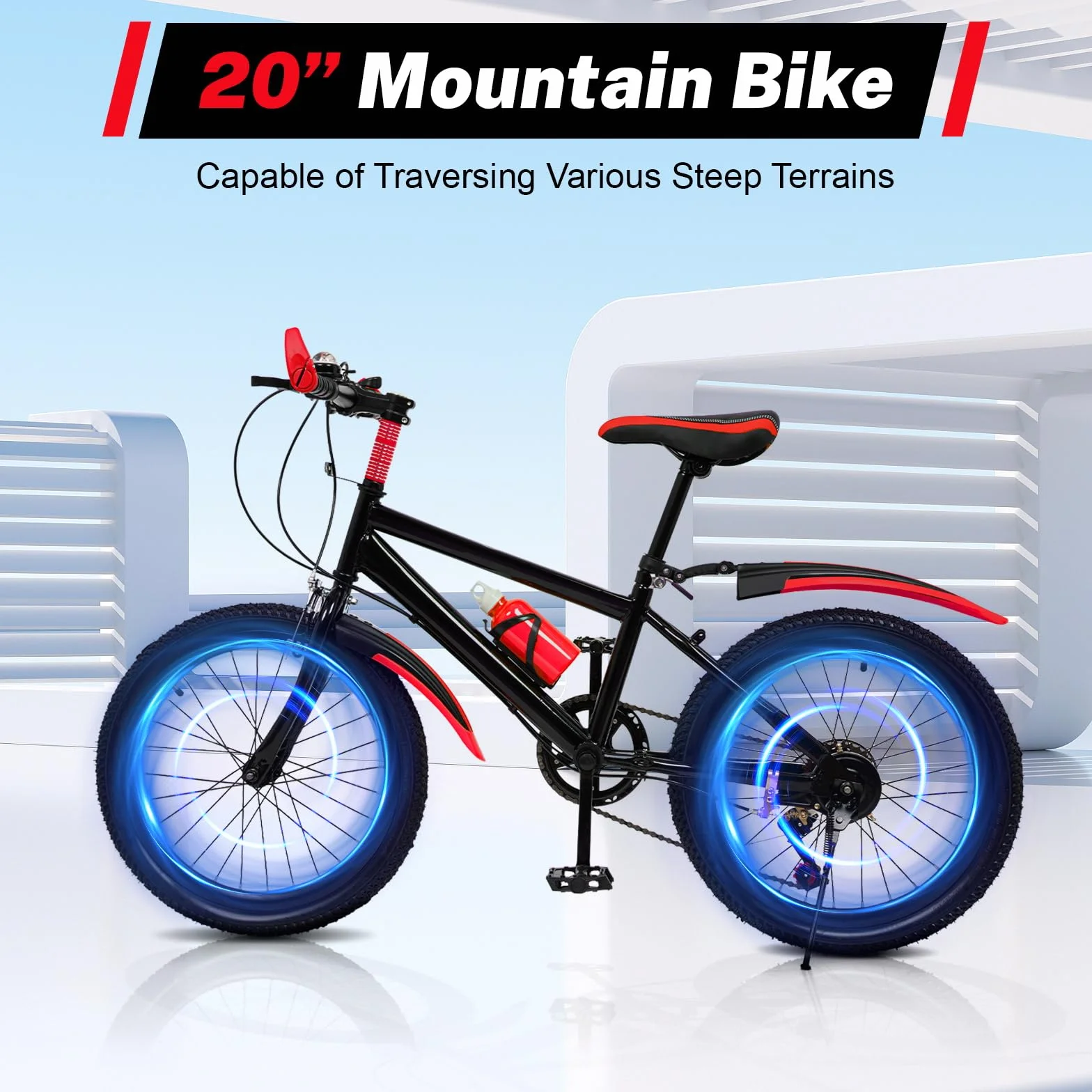 Bicicleta de montaña infantil 20 pulgadas 7 velocidades roja para niñas y niños