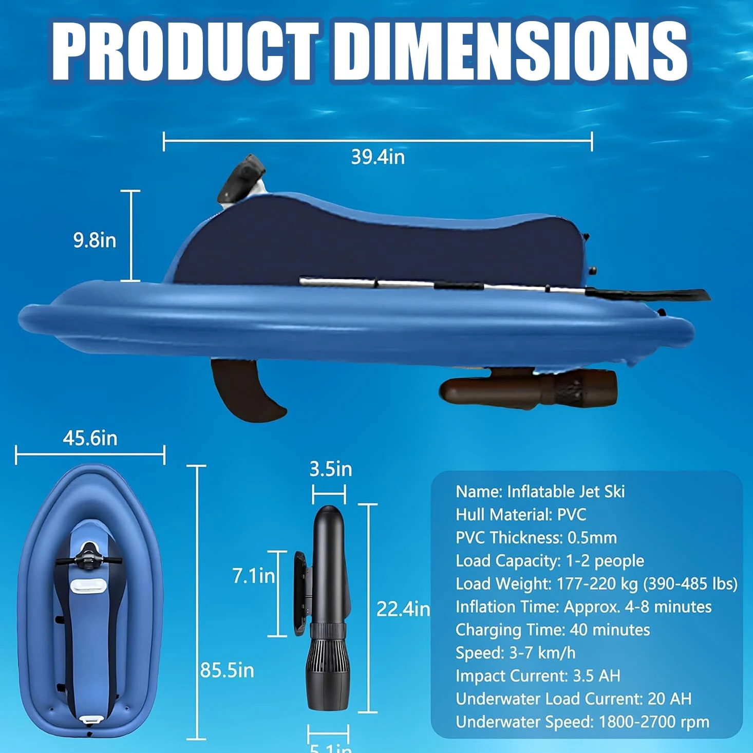 Scooter Submarino y Kayak 2 en 1 – Desmontable para Snorkel y Buceo | Potente motor 500W y batería 10000mAh – velocidad 3-7 km/h y autonomía hasta 130 min,Profundidad máxima 40m