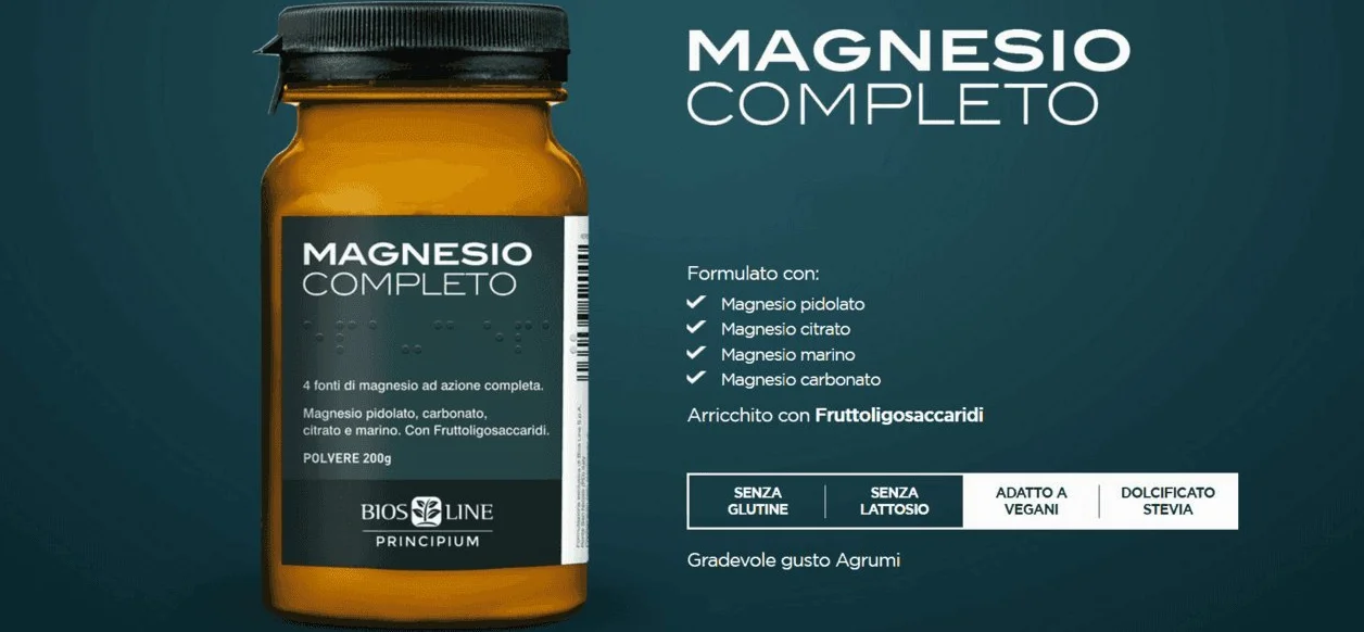 Biosline - Magnesio completo de 3 paquetes de 400 g, formato conveniente, polvo soluble útil en caso de fatiga, estrés, nerviosismo