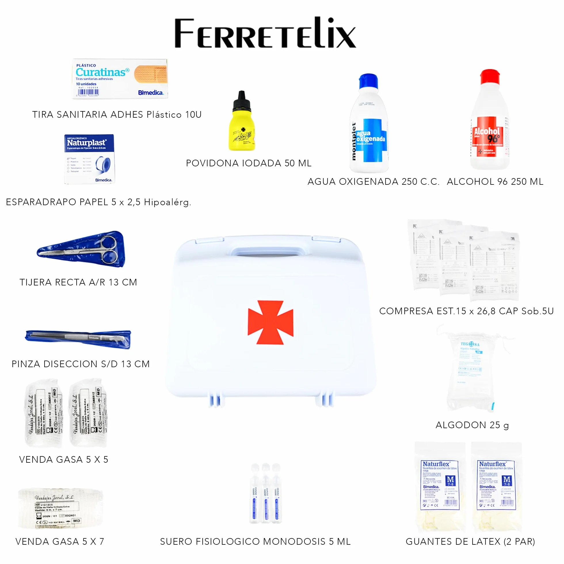 Ferretelix® Botiquín maletín primeros auxilios portátil 26x23x7 cm Fabricado en España