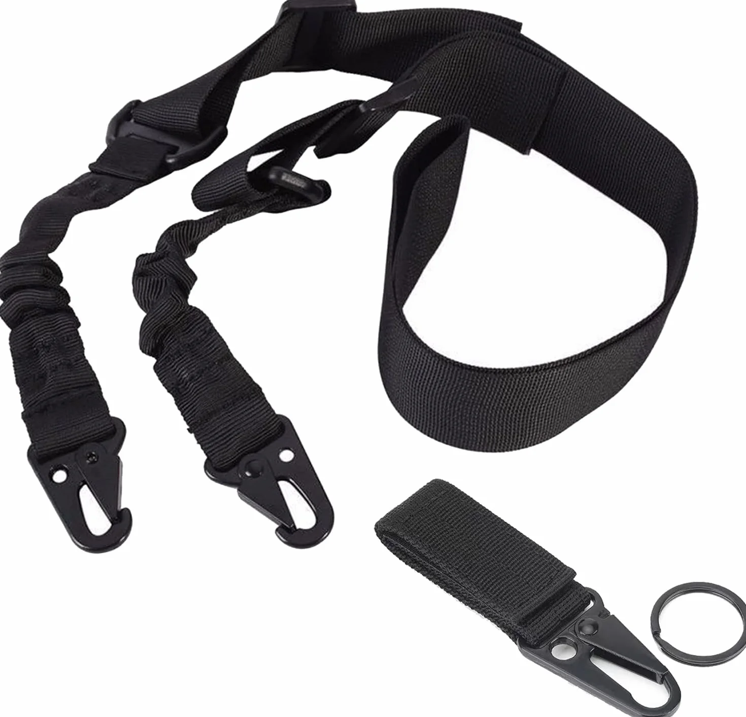 Correa Ajustable Negra Airsoft para Rifle + Enganche Táctico Point Sling 2 Puntos Multiusos Armas Cuerda Paintball Cinta de Sujeción Paracord Sistema Elastico Caza y Deportes Aire Libre