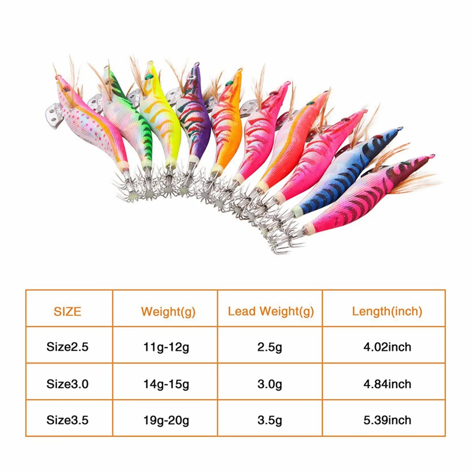 Señuelos de Pesca Señuelos de pesca Cebo de calamar Camarón de madera Jig gancho Pesca Pulpo de pulpo señuelos Jigging LUTE LURE LUTING LUMING CON BOLSA 10pcs Cebos Artificiales ( Color : 12g 10pcs )