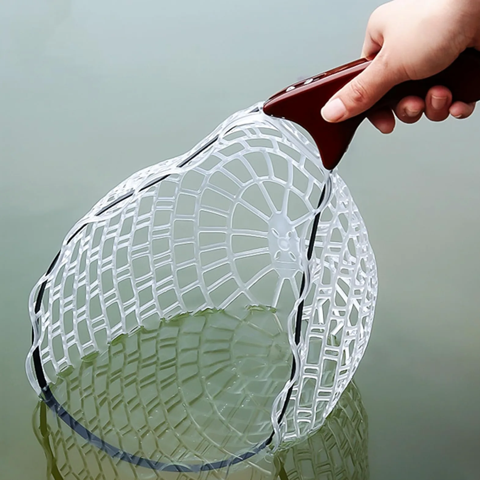 Red de pesca plegable con asa | Mango cómodo red de pesca viva para piscina estanques salmón pesca con mosca kayak
