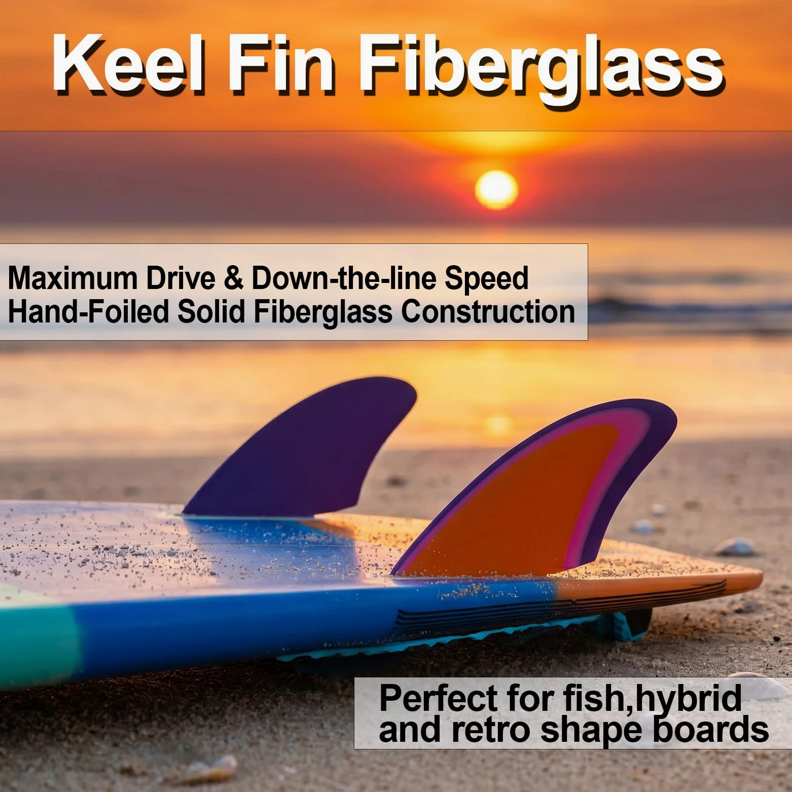 AQUBONA Aletas de doble quilla – Aletas de doble aleta para tabla de surf de pescado Twin Keels – Suave fibra de vidrio flexible (colorido)