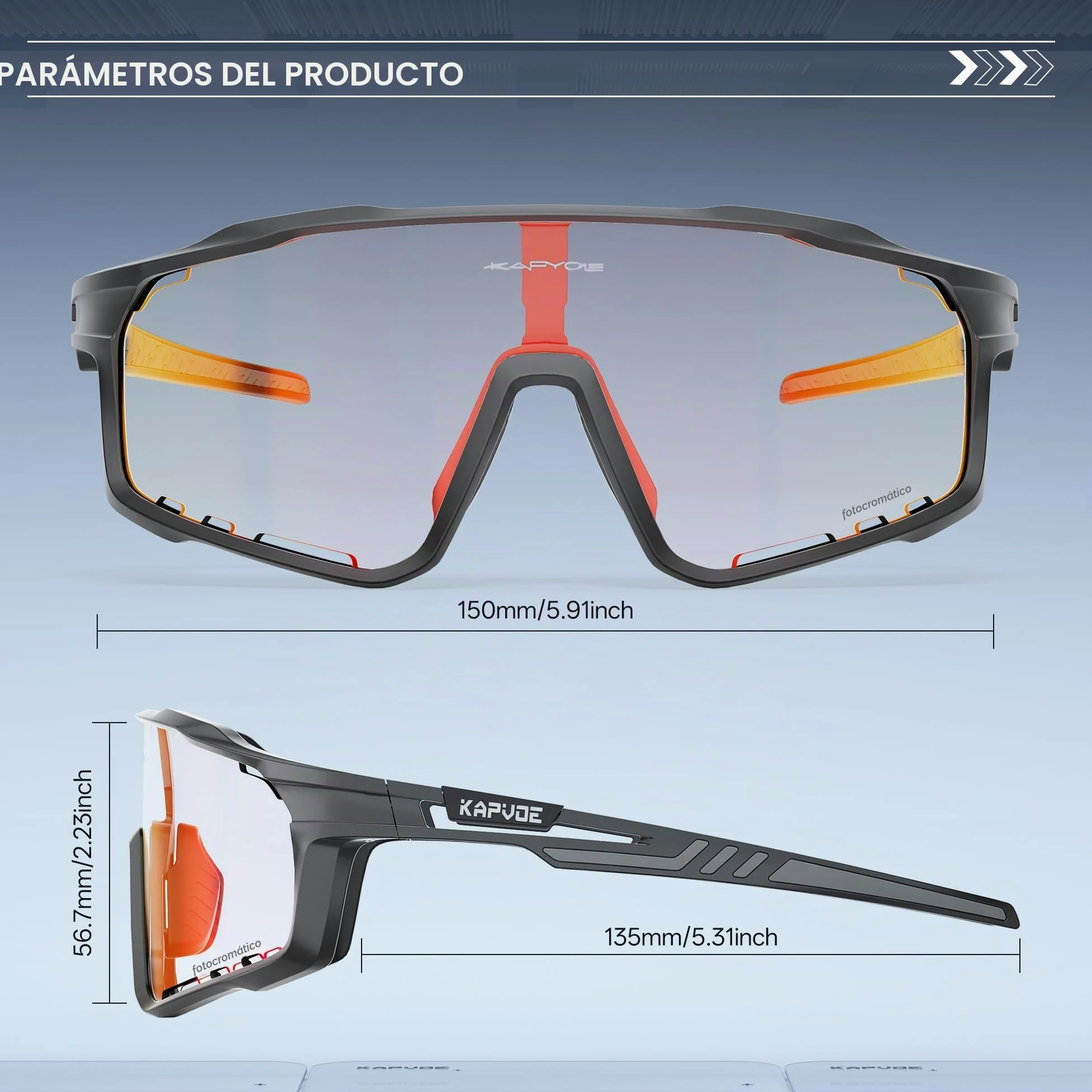 KAPVOE Gafas de Ciclismo Hombre Mujer K76 | Montura TR90, almohadilla nasal ajustable para ciclismo.