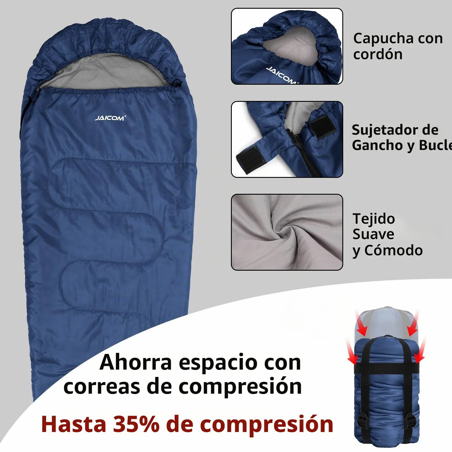 JAICOM Saco de Dormir Momia Ultraligero Cálido Paquete Pequeño Camping