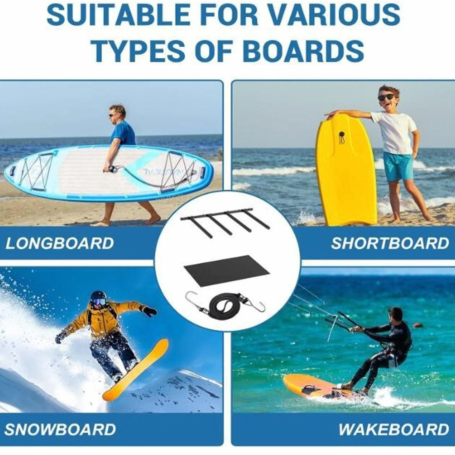 Soporte Vertical para Tablas de Surf — Soportes de Pared Ajustables — Sistema de Almacenamiento Vertical para 5 Tablas