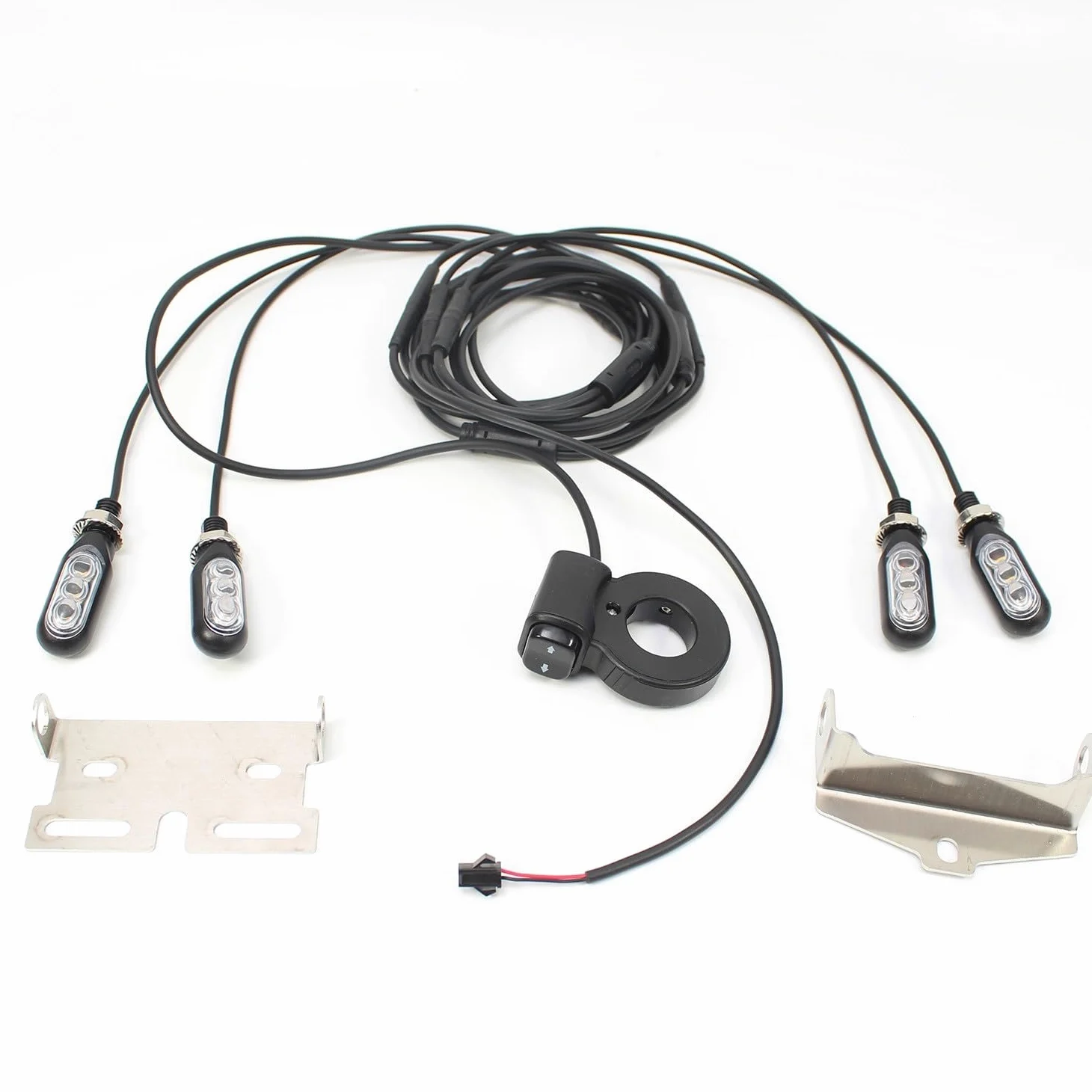 Kit de luces delanteras y intermitentes traseras de 12 V para bicicleta eléctrica, scooter, motocicleta, material ABS PC, IP65, impermeable, color negro