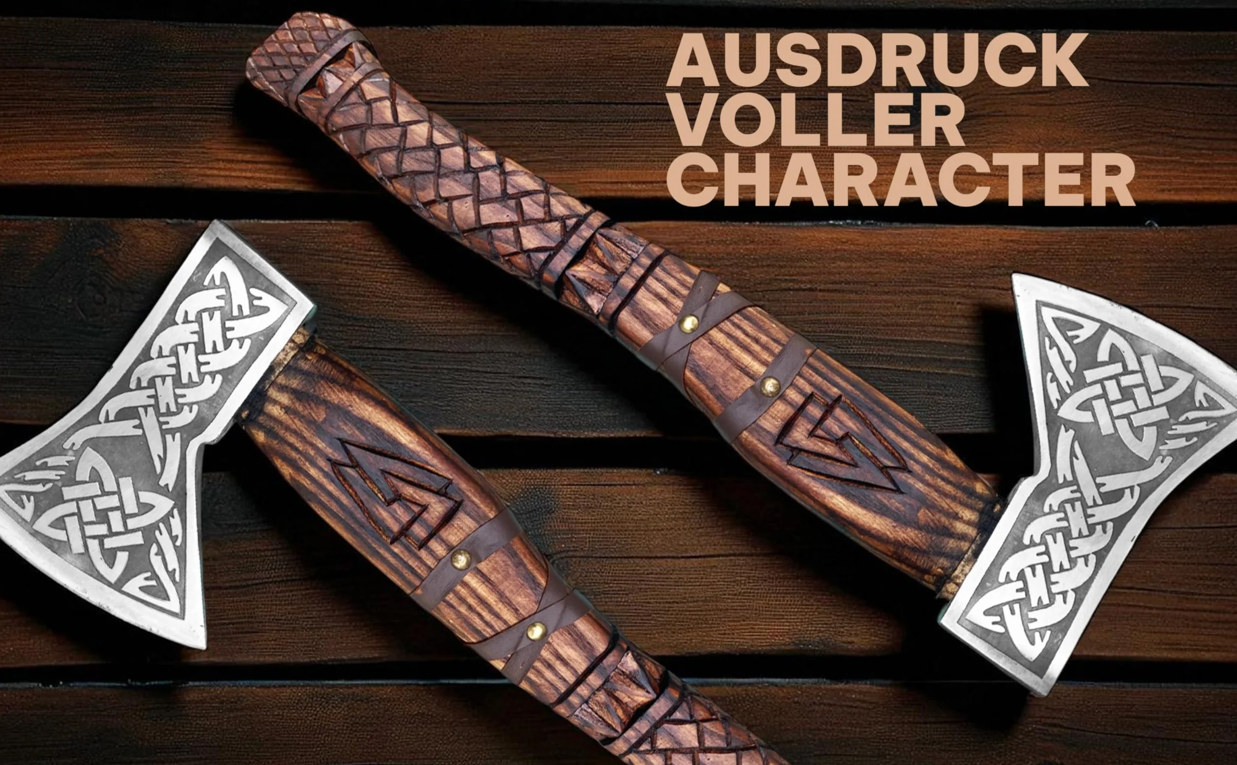 Novahaven Thorvald Hacha de lujo forjada a mano de madera de fresno inglesa, hoja de acero al carbono con grabado vikingo