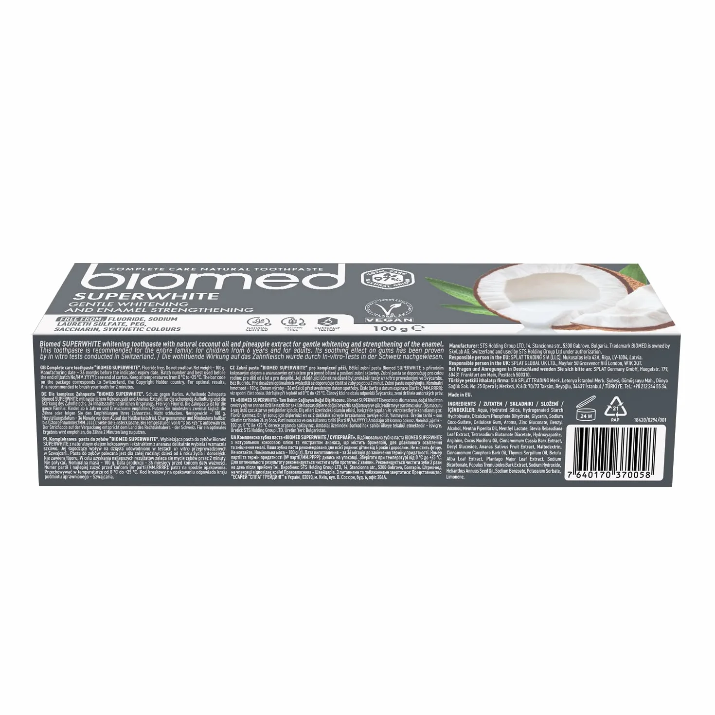 Biomed Superwhite Natural Coconut Toothpaste Gentle Whitening Tropical flavour 100 g pack of 3