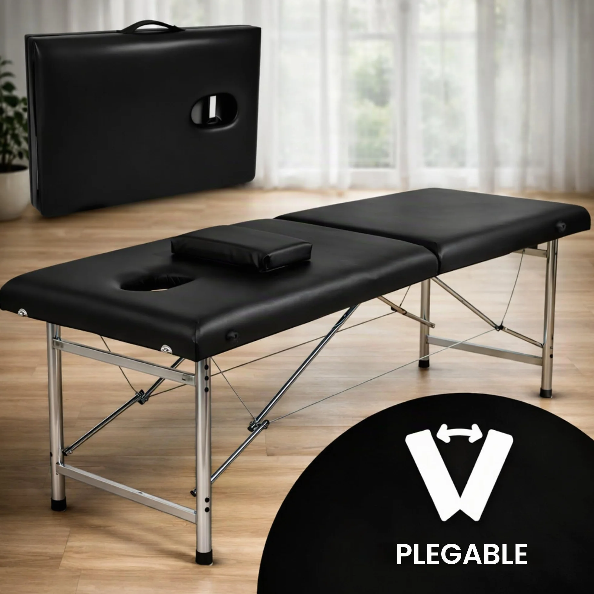 Mesa de masaje plegable profesional Maya de 2 planos, aluminio negro