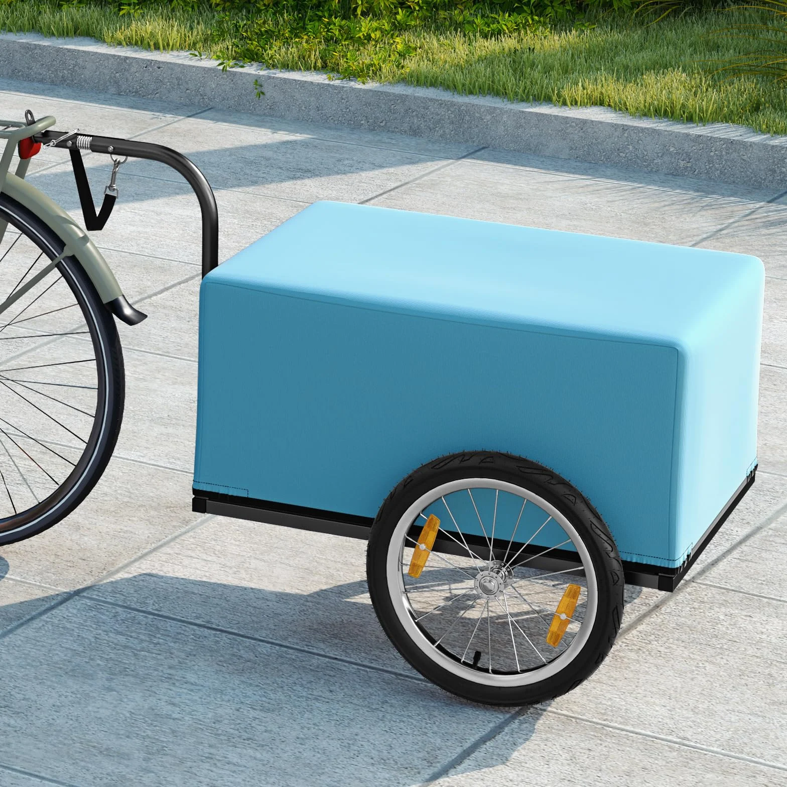 COSTWAY Remolque de Carga para Bicicletas Carga 60kg, Remolque de Bicicleta con Funda de Tela Oxford, Ruedas Inflables de 41 cm y Marco Plegable, Remolque para Bici de Transporte para Camping