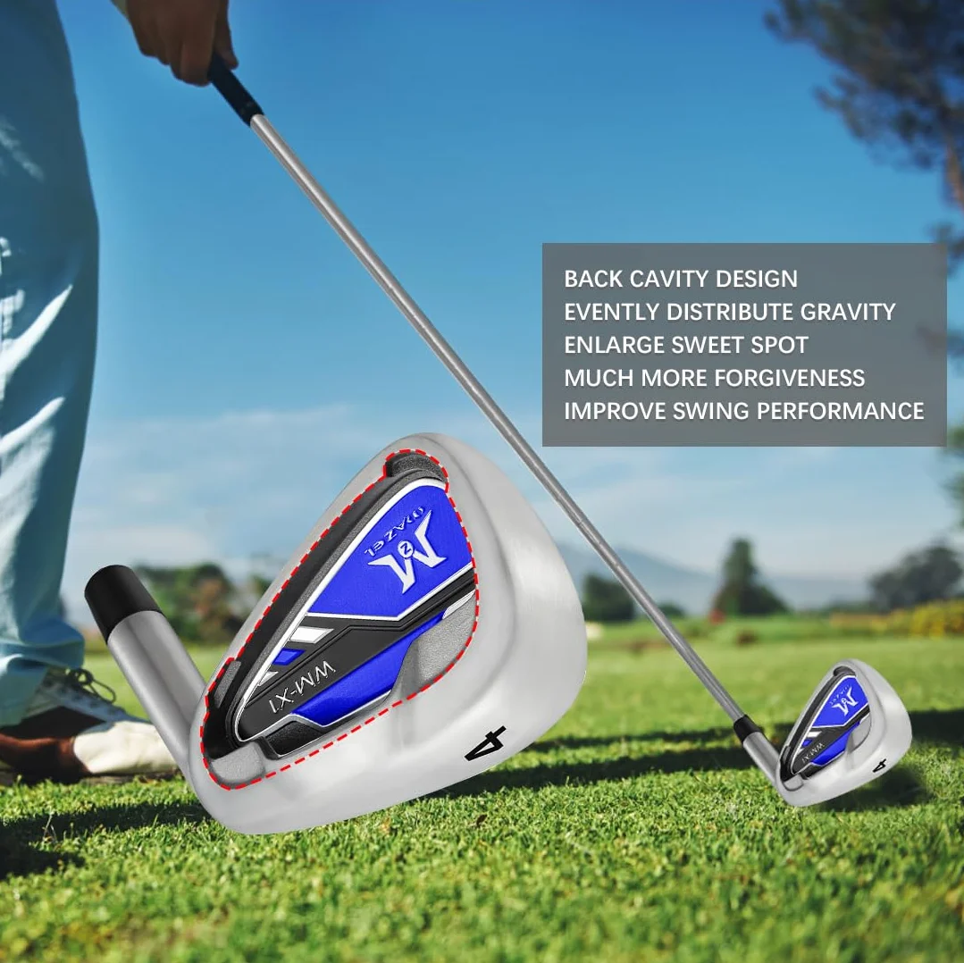MAZEL Juego de hierros de golf para hombre, 1-9 PW SW, cuñas de lanzamiento y arena, eje de acero para diestros