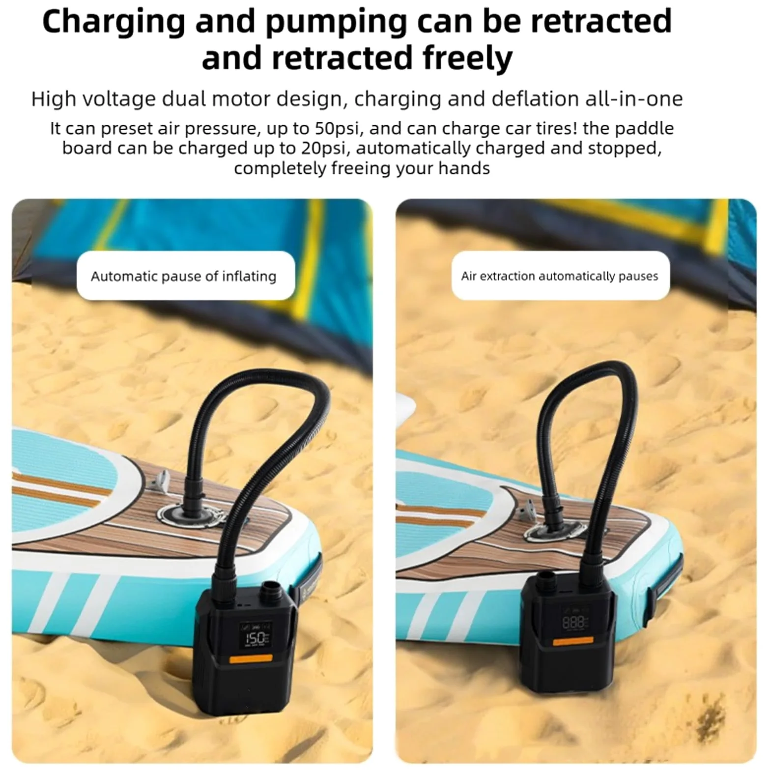 Eujgoov Inflador de Neumáticos Portátiles 50 PSI Auto Apagado de la Pantalla LED, Bomba de Aire Eléctrica con Batería para Neumáticos para Automóviles, Colchón, Carpas, Kayaks