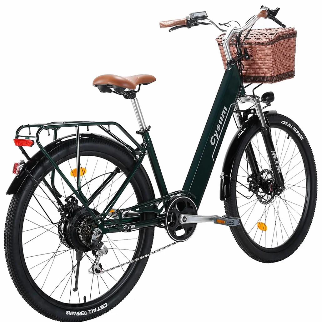 cysum Cityrun Bicicleta eléctrica, 26'' City Bici Elettrica para Mujer Adulta, E-Bike con 36v 10ah batería de Litio autonomía 80km, 250w Motor 25km/h,7 velocidades de transmisión de Engranajes