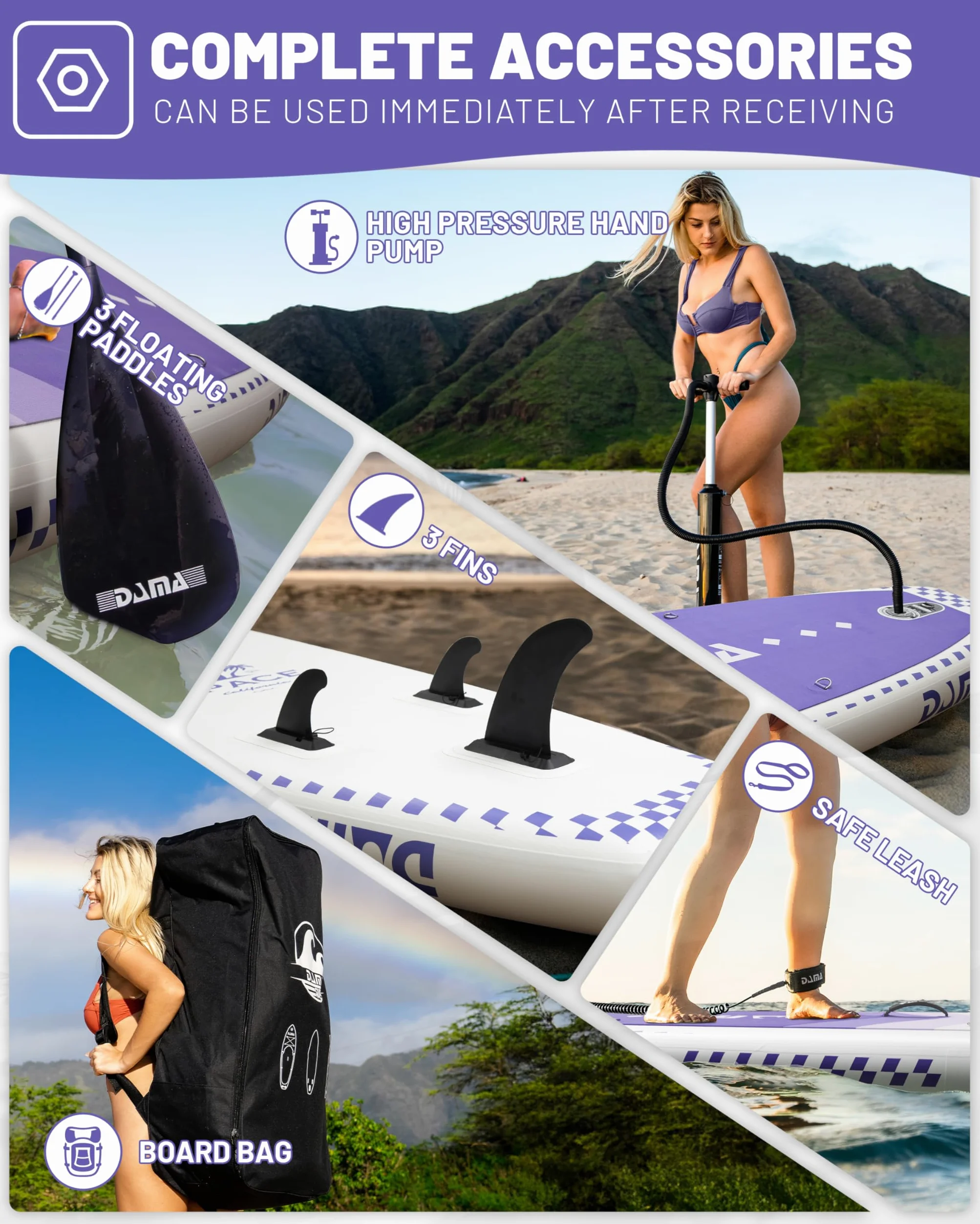 DAMA Tabla de remo inflable de 11 x 34 x 6 pulgadas, tablas de remo para adultos, ligeras y duraderas, fáciles de inflar, versátiles en estilo, totalmente funcionales, equipadas con accesorios de alta