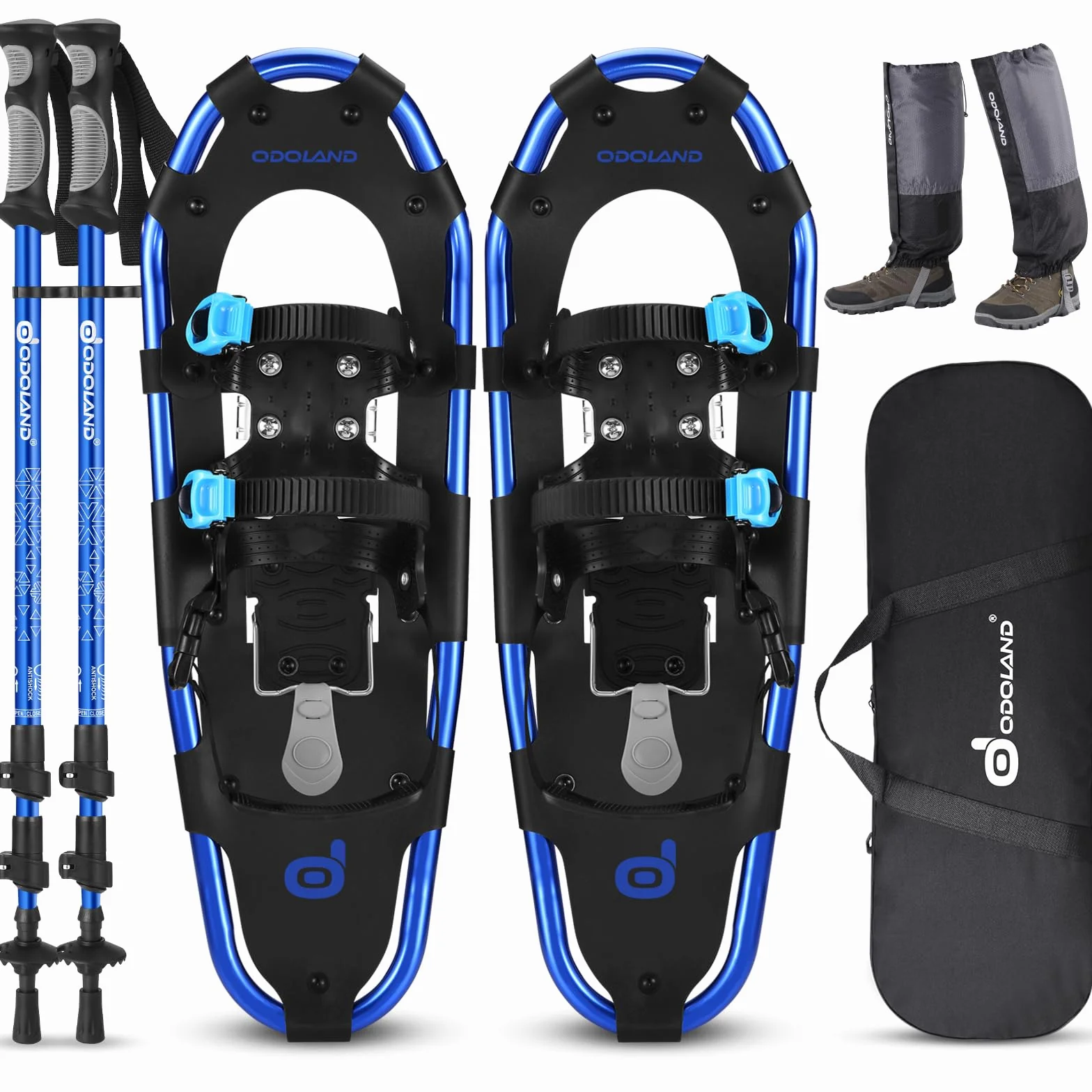 Odoland Raquetas de Nieve Juego 4 en 1 Ajustables con Bastones de Trekking Impermeables