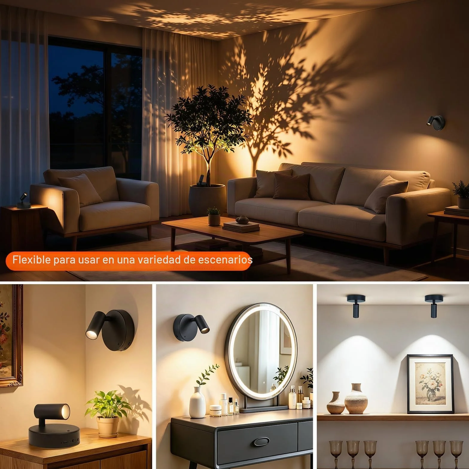 Ketom Aplique Pared LED Recargable Regulable, 3 Temperaturas de Color, Control Remoto, Giratorio, Negro