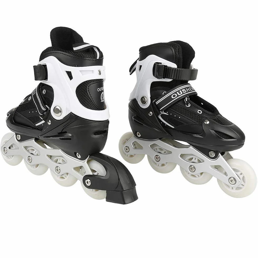 Patines ajustables 4 en 1 para niños y adultos – Inline Skates de hielo – Rodamiento ACEB7 – Negro (talla 35-38)