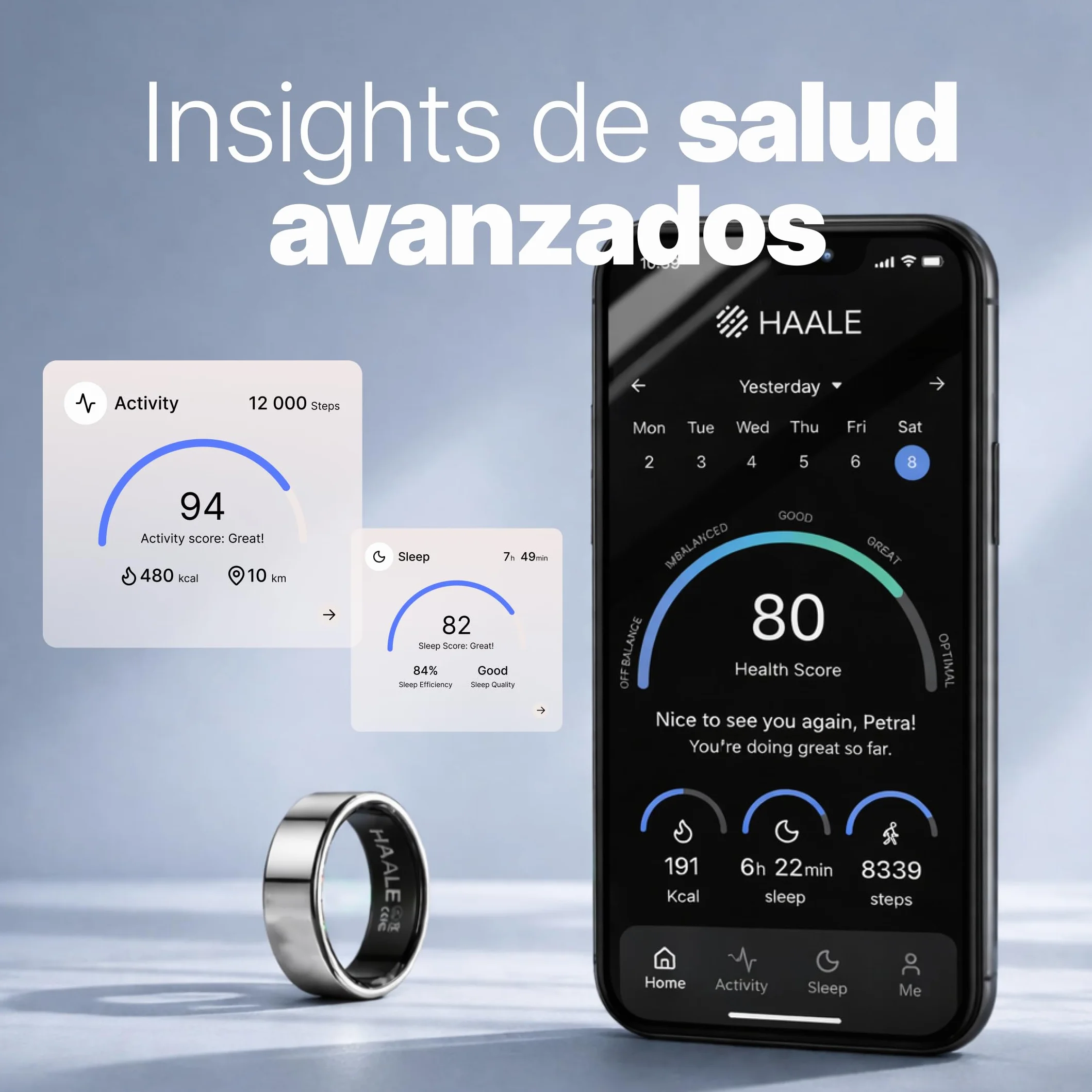 HAALE II Anillo Inteligente Android & iOS Bluetooth 5.0 - Smart Ring Anillo Inteligente Hombre & Mujer - con App Propia, monitoreo de estrés, sueño, periodo Menstrual, y más