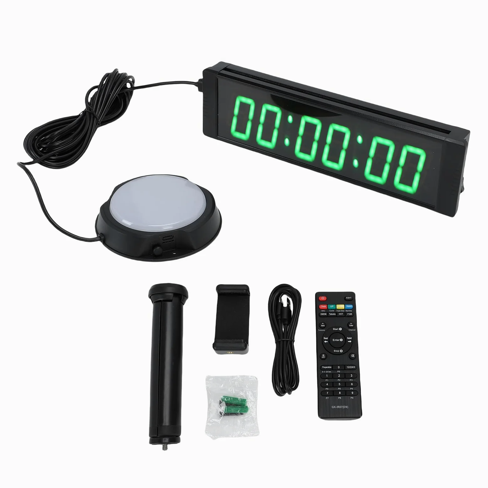 Focket Temporizador de, 6 Dígitos, Pantalla LED Verde de 1,5 Pulgadas, Cronómetro, Temporizador de Cuenta Regresiva Multifunción con Control Remoto y Botón con Cable para Eventos, Reuniones