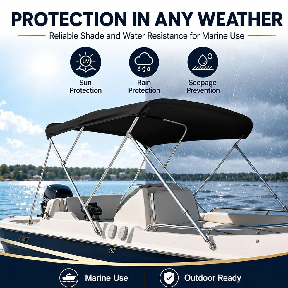 Lona Bimini para Barco, Techo de Sombra Marina para Nautique Ski Nautique 200 | Tela Oxford 600D, lona de repuesto para bimini abierto, ayuda a bloquear el sol y resistir la lluvia