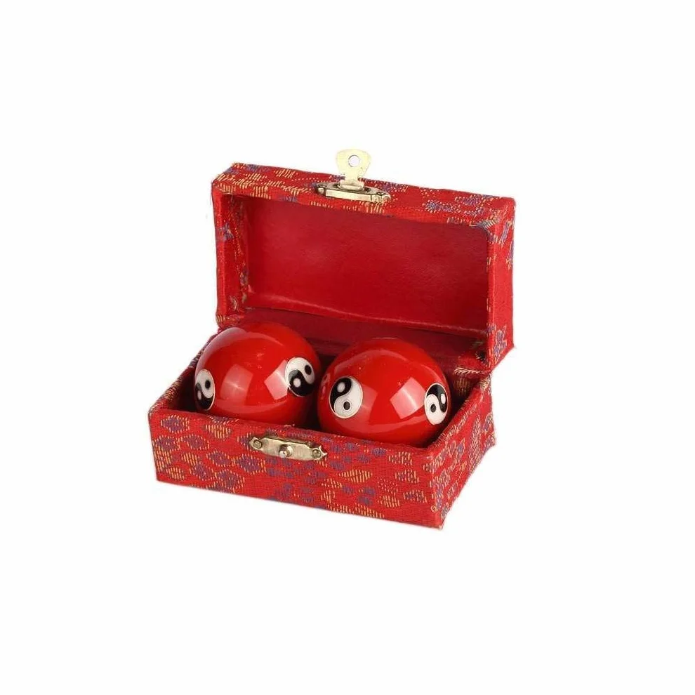 Caja de Bolas Qi Gong Yin Yang - Bolas Chinas antiestrés Esmalte ⌀ 40 mm - Regalo Zen - Rojo