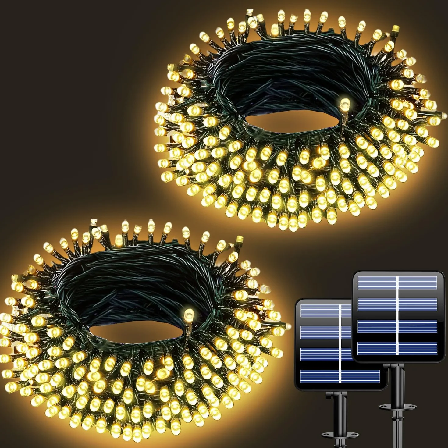 Guirnaldas Luces Exterior Solar 10M 2 Pack, IP65 Impermeable Cadena Solar 8 Modos Blanco Cálido