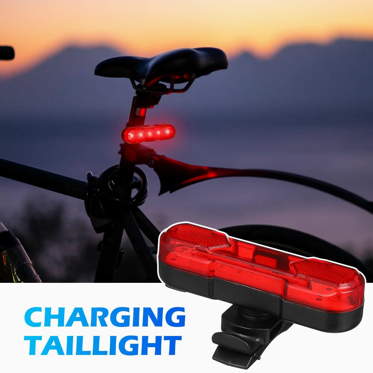 SECFOU Juego de Luces para Bicicleta de Montaña Faro Delantero Recargable USB, Luz Trasera, Soporte Ajustable para Teléfono de 4,5 a 6,5 Pulgadas y Batería Externa de 4000 Mah