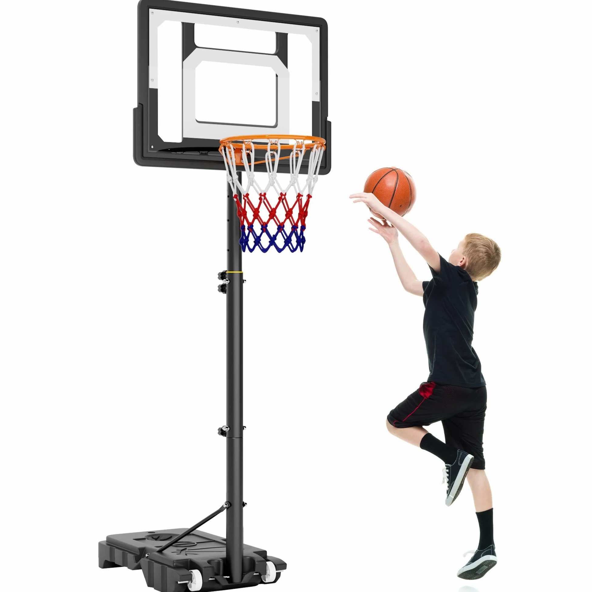 SogesPower - Cesta de baloncesto ajustable de 160 a 210 cm en pie, cesta de baloncesto al aire libre con ruedas, base pesada y panel a prueba de golpes para jardín
