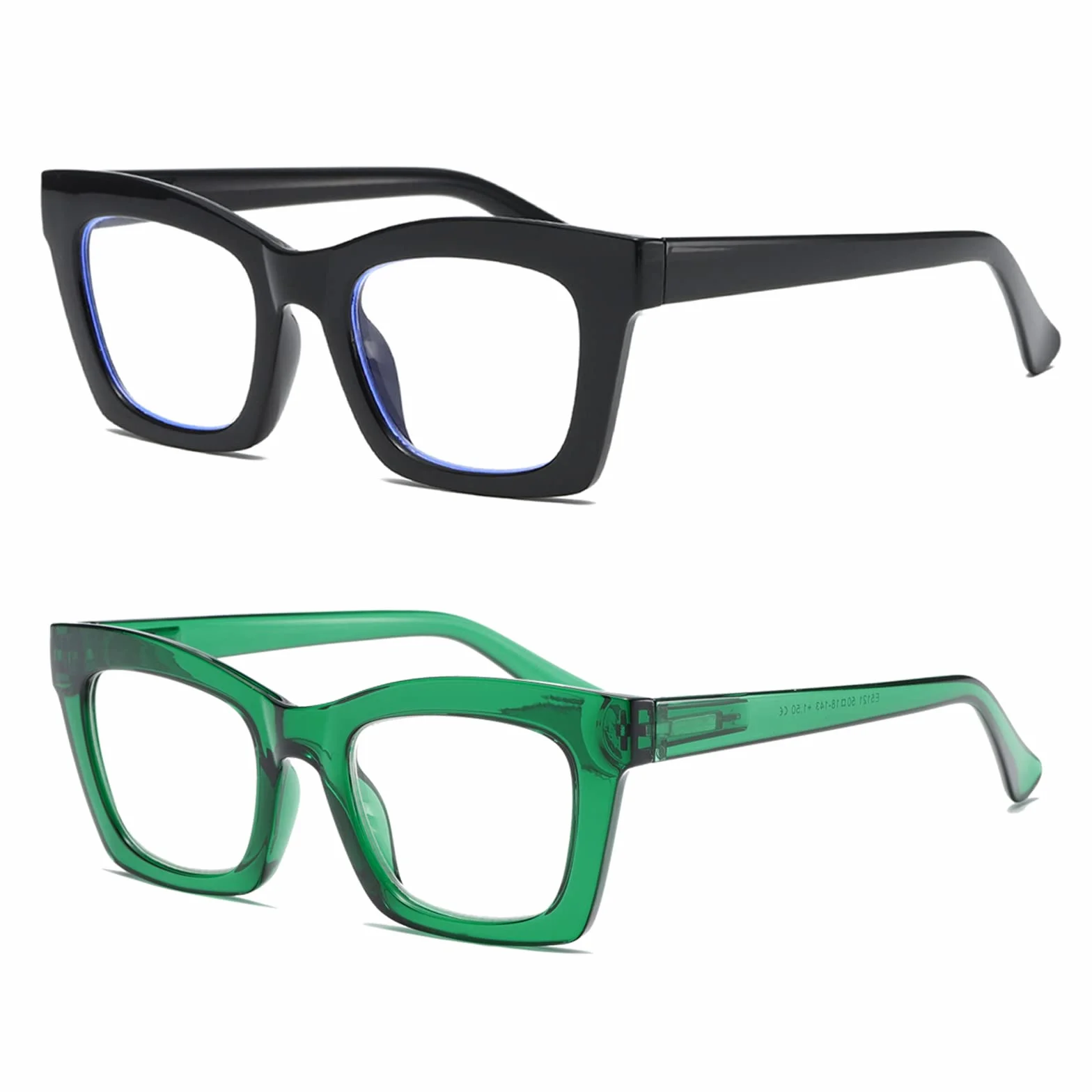 Hubeye Gafas de lectura para Mujeres Anteojos con Bisagra de resorte ultraligeras anti luz azul (Negro+Verde, 2.00)