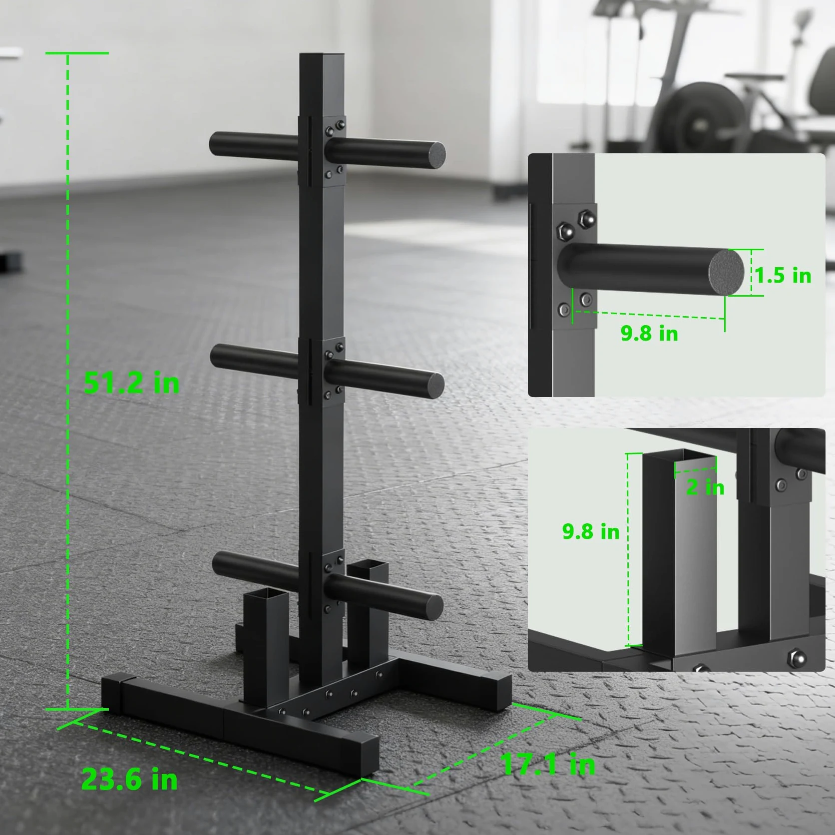 Soporte olímpico para discos de peso para almacenamiento de placas de parachoques, árbol de peso olímpico de 6 postes y soporte de barra para gimnasio en casa, capacidad de peso de 800 libras, árbol