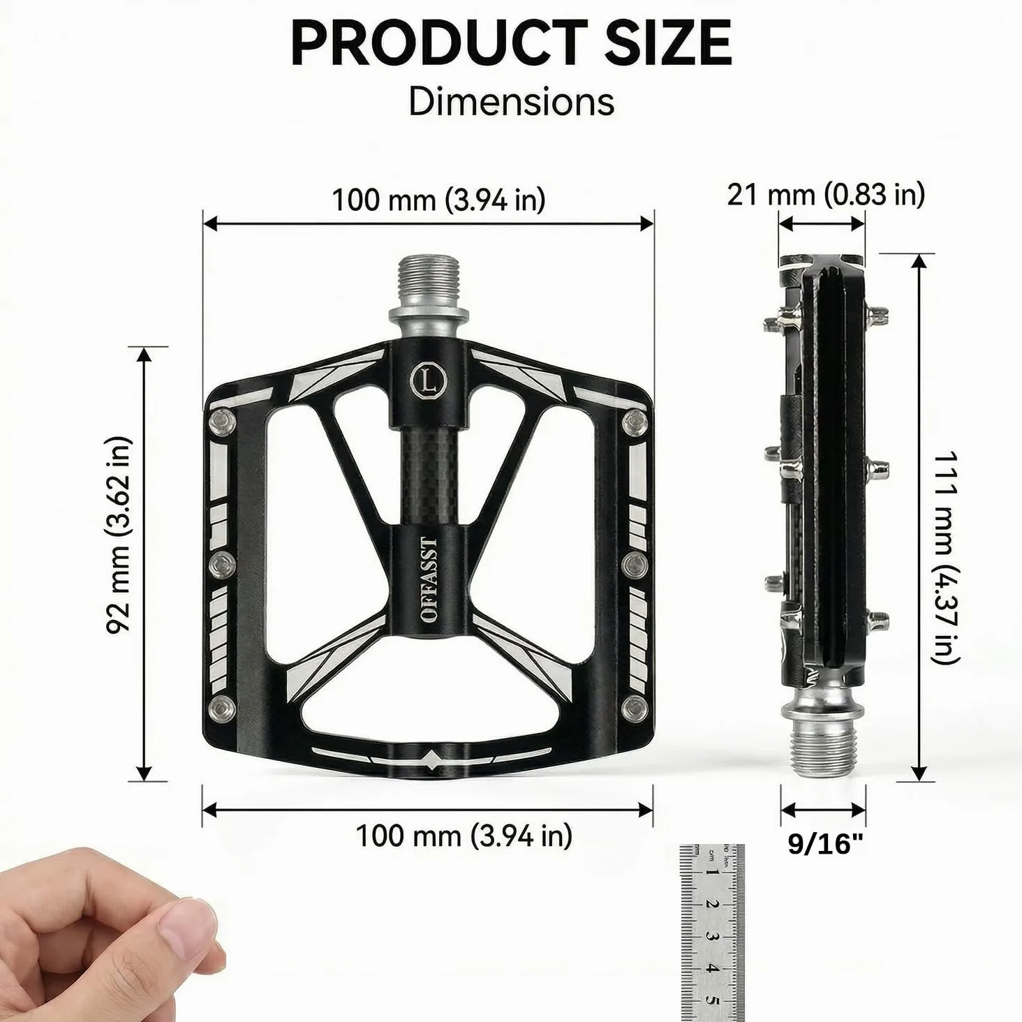 Pedales de bicicleta de montaña de carbono ultralichte 283 g, 3 rodamientos CNC de aluminio con tubo interior de carbono y eje Cr-Mo - 9/16" MTB/Road Bike Plataforma, 6 pines de acero