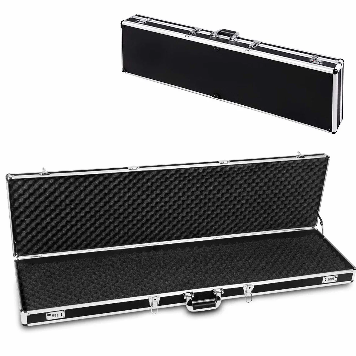 GYMAX Maletín de Aluminio para Armas de Fuego, Estuche para Rifle con 2 Cerraduras de Combinación, Caja de Munición Caza con Asa de Transporte, 133,5 x 34,5 x 11,5 cm