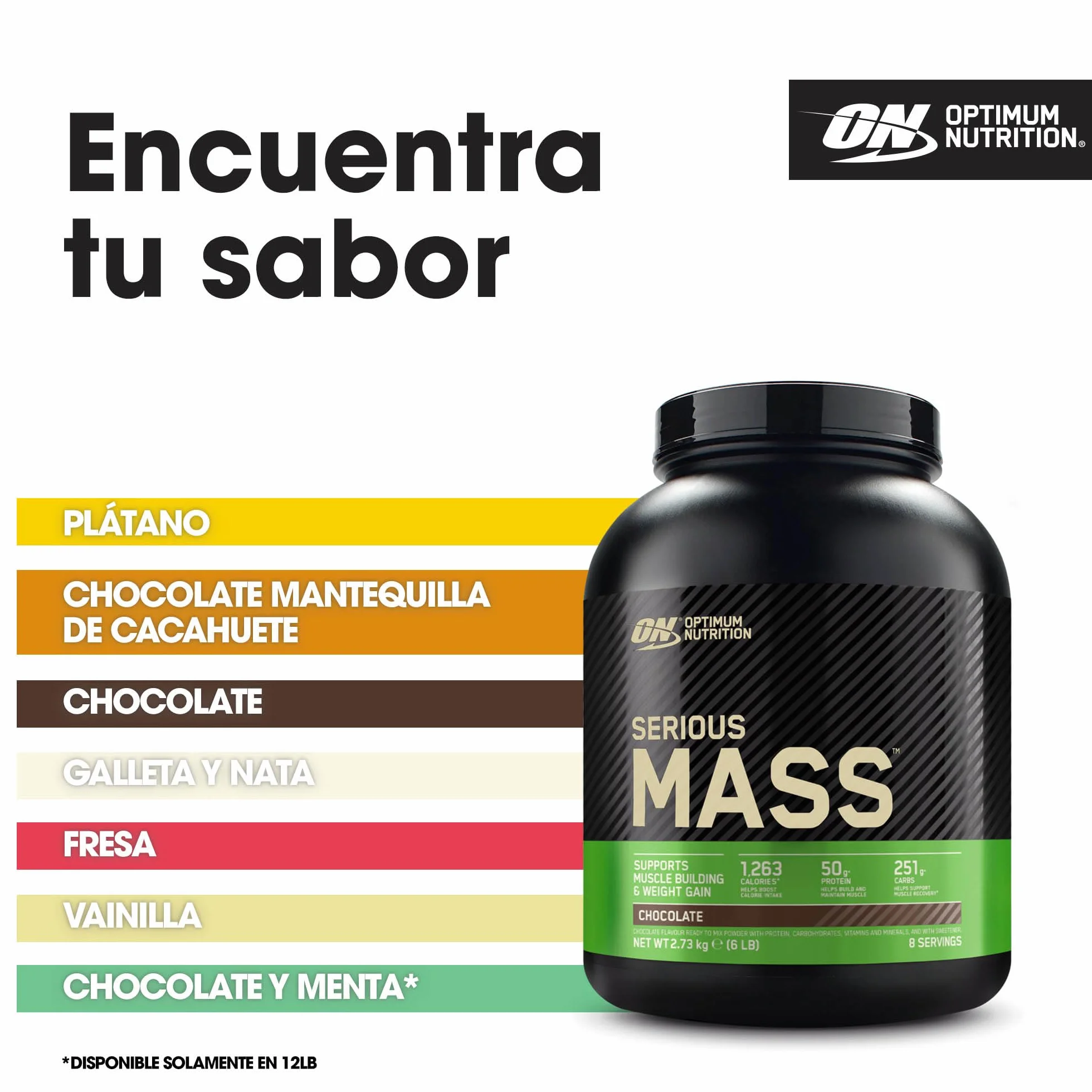 Optimum Nutrition Serious Mass Proteína para Ganar Peso, Chocolate, 2.73kg