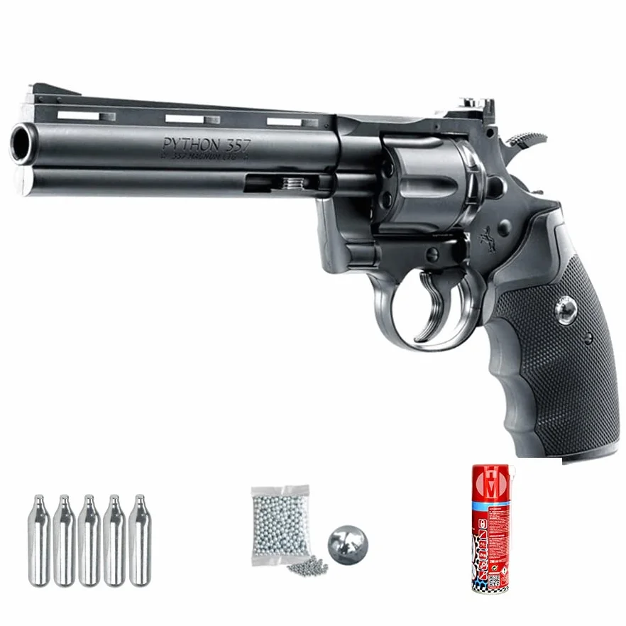 Colt Python 6" (4,5mm) | Revólver de Bolas balines de Acero y perdigones diábolo. Pistola + CO2 + BB's + Aceite