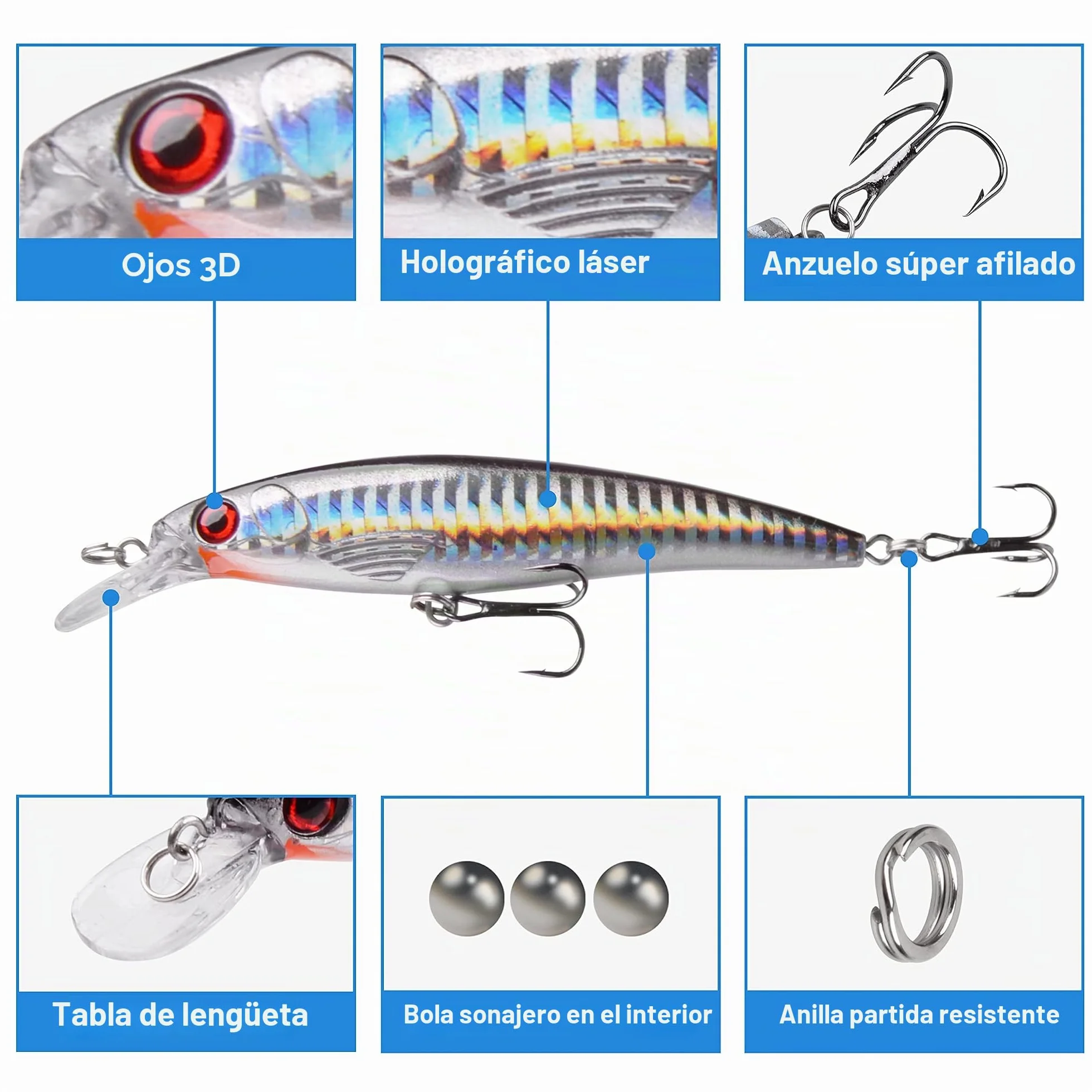 Kit de Señuelos de Pesca Juego de Señuelos de Pesca Popper de 6 Piezas Cebos Flotantes para Surf Crankbaits Señuelo Aparejos de Pesca